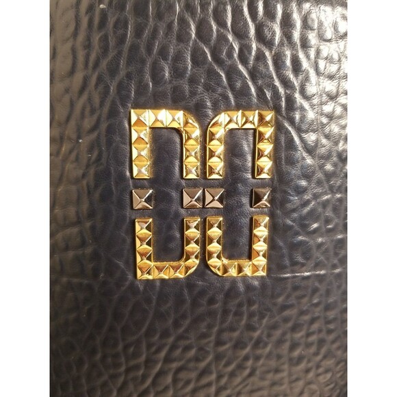 Authentic Daks London Satchel Handbag Purse Logo Blue Leather Studs Footed - Picture 6 of 16